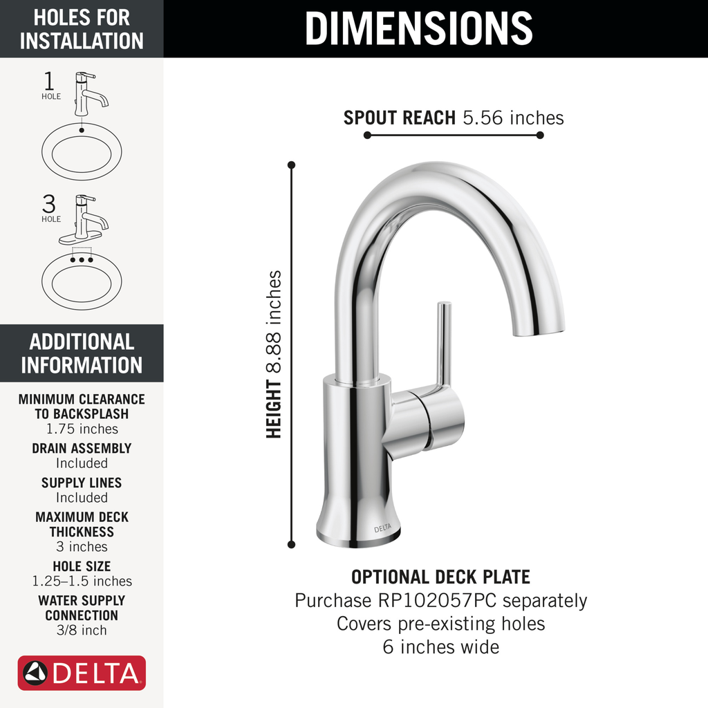 Delta Trinsic®: Single Handle High-Arc Bathroom Faucet - Single Handle Lever - Chrome