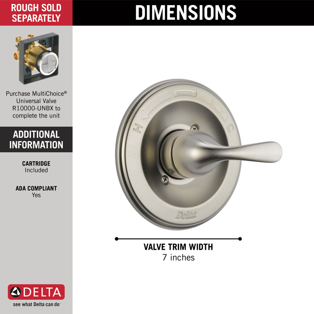 Delta Classic: Monitor® 13 Series Valve Only Trim - Single Handle Lever - Stainless