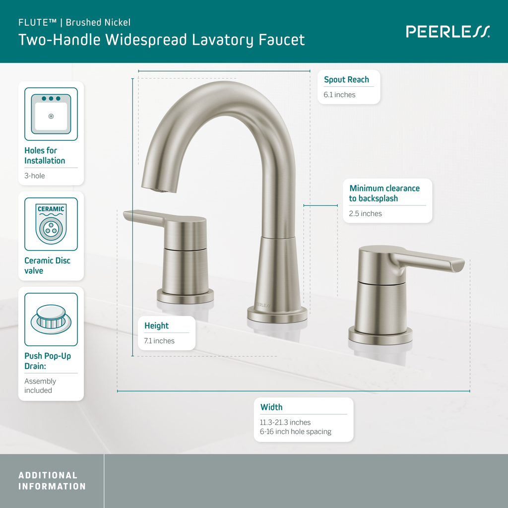 Peerless Flute™: Two Handle Widespread Lavatory Faucet - Two Handle Lever - Brushed Nickel