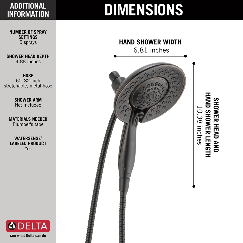 Delta Universal Showering Components: In2Ition® 5-Setting Two-In-One Shower - Venetian Bronze