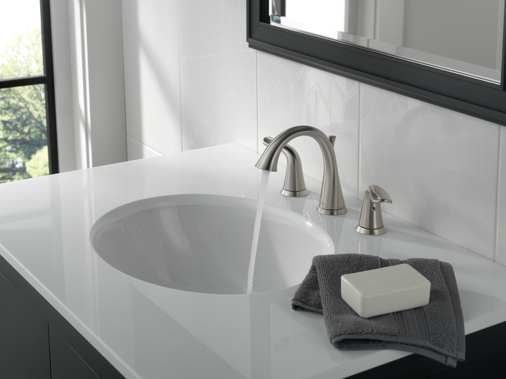 Delta Lahara®: Two Handle Widespread Bathroom Faucet - Two Handle Lever - Stainless