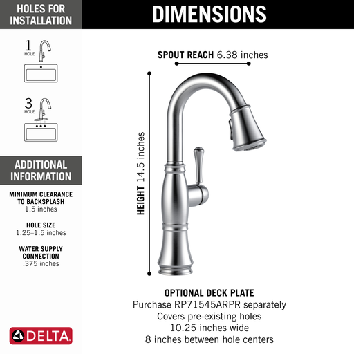 Delta Cassidy®: Single Handle Pull-Down Bar/Prep Faucet - Single Handle Lever - Lumicoat® Arctic Stainless