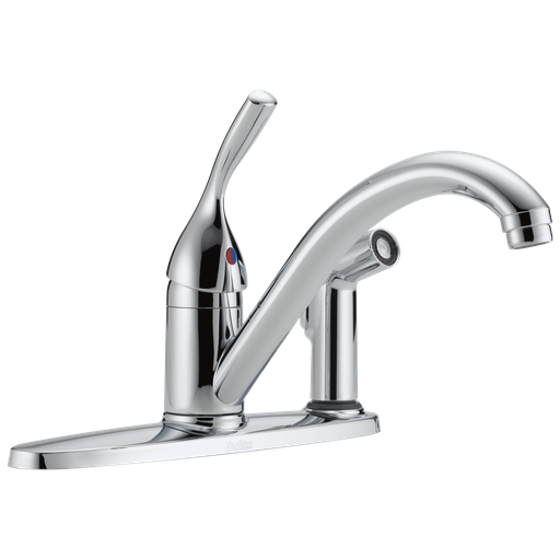 Delta 134 / 100 / 300 / 400 Series: Single Handle Kitchen Faucet With Integral Spray - Single Handle Lever - Chrome