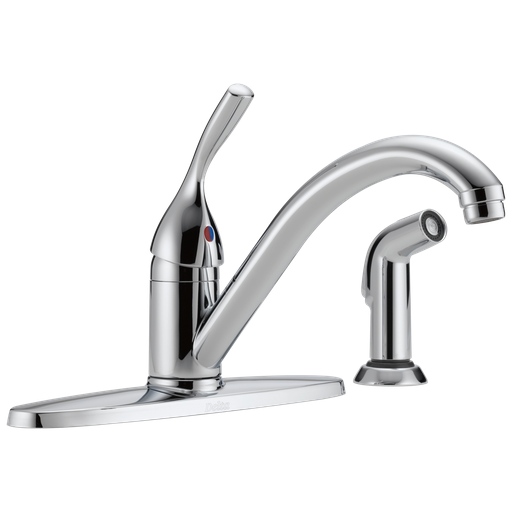 Delta 134 / 100 / 300 / 400 Series: Single Handle Kitchen Faucet With Spray - Single Handle Lever - Chrome