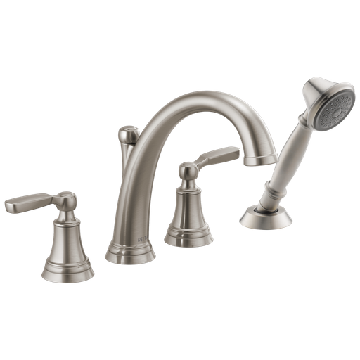 Delta Woodhurst™: Roman Tub With Handshower Trim - Two Handle Lever - Stainless