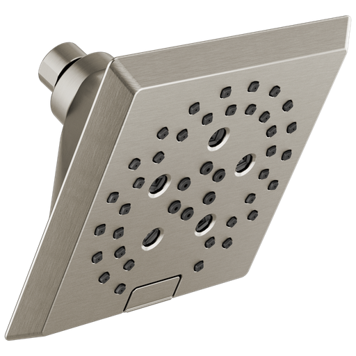 Delta Universal Showering Components: H2Okinetic® 5-Setting Angular Modern Raincan Shower Head - Lumicoat® Stainless
