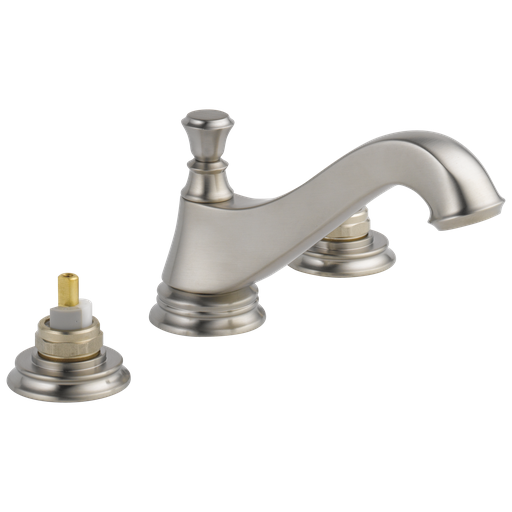 Delta Cassidy®: Two Handle Widespread Bathroom Faucet - Low Arc Spout - Less Handles - Two Handle LHP - Stainless