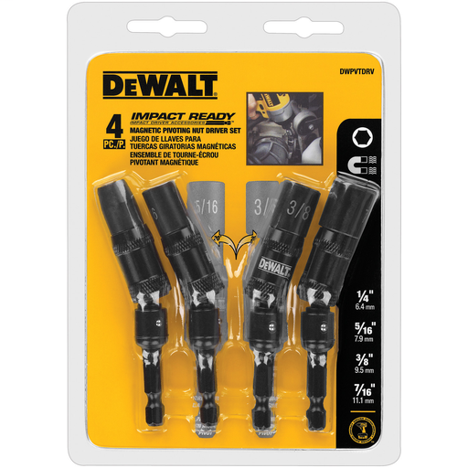 4PC Magnetic Pivoting Nut Driver Set (1/4", 5/16", 3/8", 7/16")