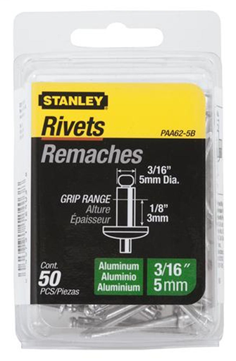 Product image for Stanley PAA62 - 5B 50-Pack 3/16" x 1/8" Aluminum Rivets