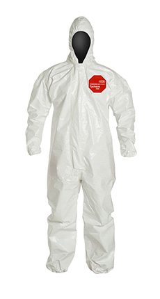DuPont™ Tychem® 4000 Coverall. Standard Fit Hood. Elastic Wrists and Ankles. Storm Flap with Adhesive Closure. Taped Seams. White. 3X
