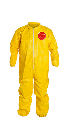 DuPont™ Tychem® 2000 Coverall. Collar. Stormflap. Elastic Wrists and Ankles. Serged Seams. Yellow. 2X