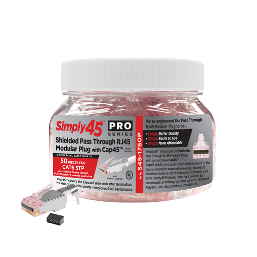 Mayer-DDS-ProSeries Pass Through Shielded Red Tint, Hi/Lo Stagger - Cat6/6a STP with Cap45™ & Bar45- 50pc Jar-1