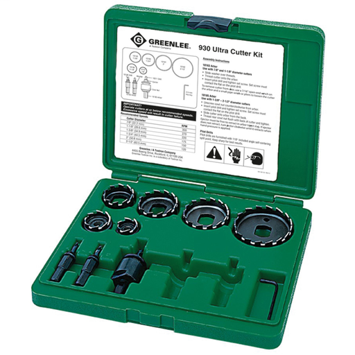 Mayer-DDS-Ultra Cutter Kit: Includes 7/8" to 2-1/2" Cutters, two Small Arbors for extended assembly to 7/8" and 1-1/8" Cutters, Large Arbor, Hex Wrench and Case. For conduit sizes 1/2" through 2".-1