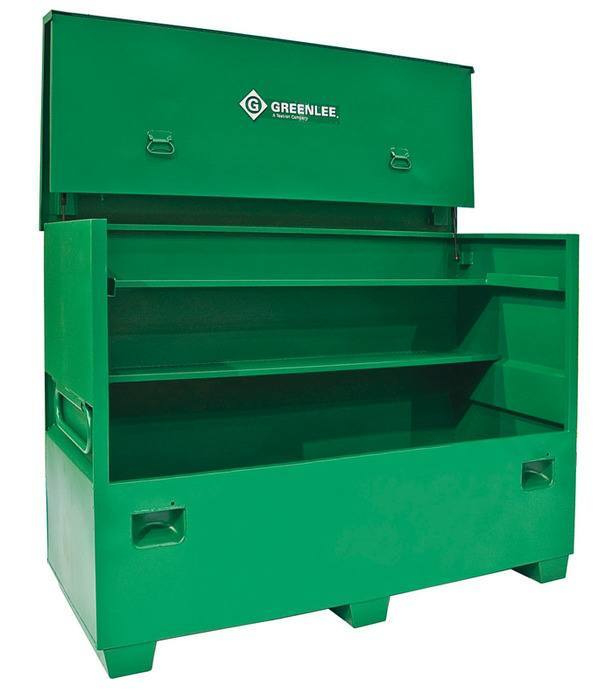 Product image for Greenlee 4872 60 cu.ft Flat Top Jobsite Storage Box w/ Work Surface, 16ga Steel, 48"H x 72"W x 30"D, Double-Hinged Cover