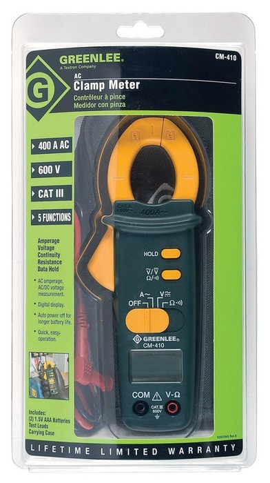 Product image for Greenlee CM-410 CLAMPMETER, 400A AC (CM-410)