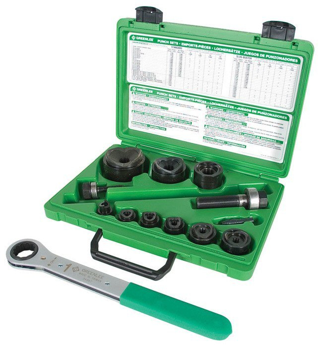 Product image for Greenlee 36687 Manual Hexagonal Ratchet Knockout Punch Driver Kit