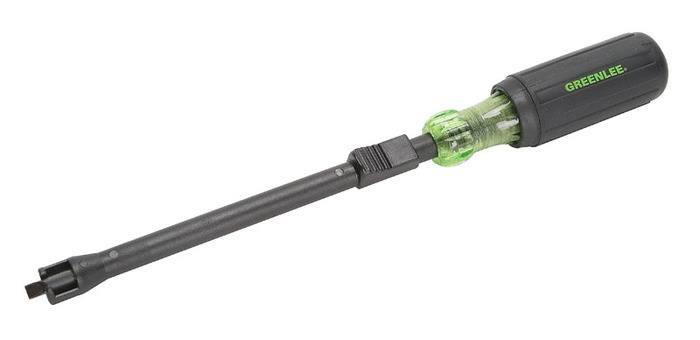 Product image for Greenlee 0453-15C 11-1/8 Inch Black/Green Soft Cushioned Grip Slotted Heavy Duty Screw Holding Screwdriver