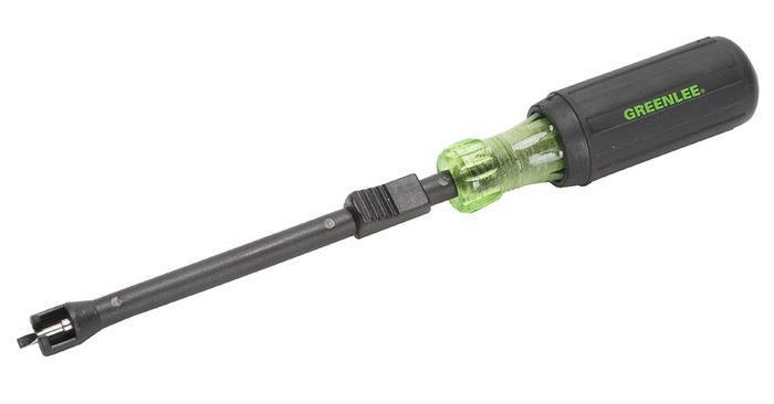 Product image for Greenlee 0453-12C 8-5/8 Inch Black/Green Soft Cushioned Grip Slotted Heavy Duty Screw Holding Screwdriver