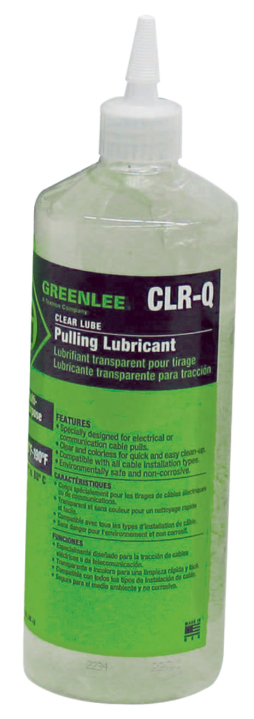 Product image for Greenlee CLR-Q Clear Lube™ Cable Pulling Lubricant, 1-Quart Squeeze Bottle
