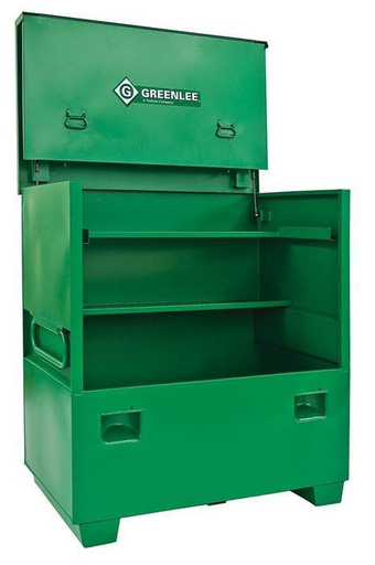 Product image for Greenlee 4848 40 cu.ft Flat Top Jobsite Storage Box w/ Work Surface, 16ga Steel, 48"H x 48"W x 30"D, Double-Hinged Cover