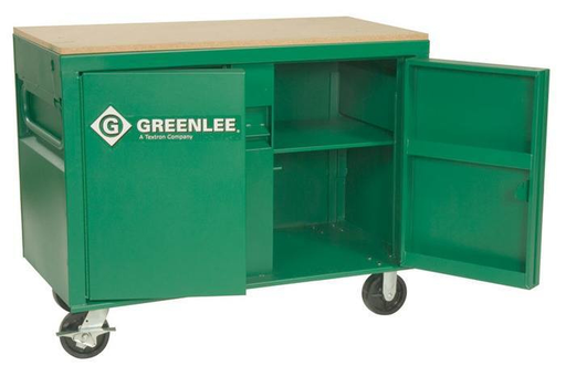 Product image for Greenlee 3548 20 cu.ft Mobile Storage Workbench w/ Chain Vise, 16ga Steel, Composition Board Work Surface, 30"H x 48"W x 24"W