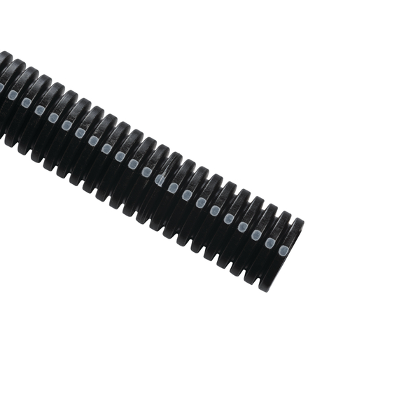 Mayer-DDS-Convoluted Tubing, Slit, .75" Dia, PA6, Black with Gray Stripe, 550 ft/carton-1