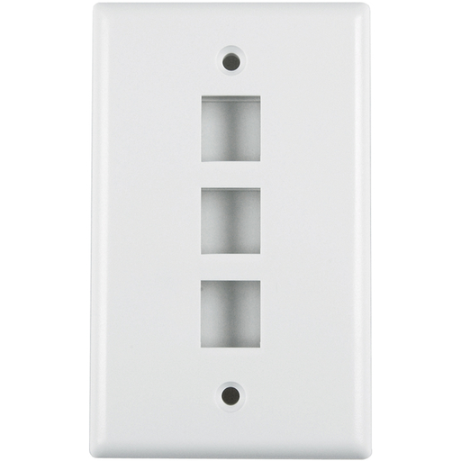 Standard Single Gang 3 Port Faceplate, ABS 94V-0, White, 1/pkg