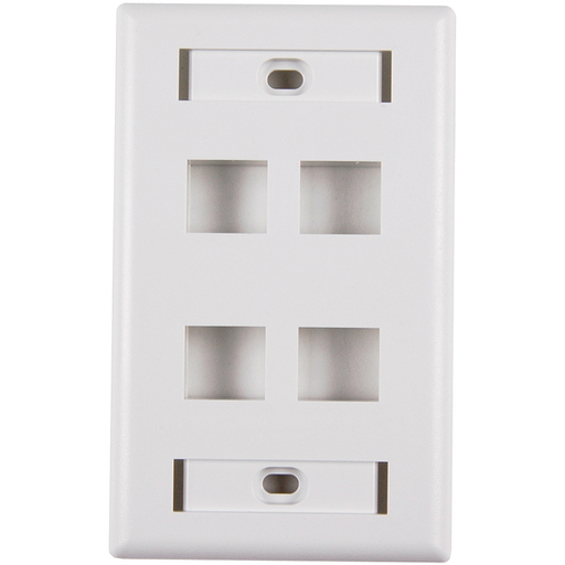Single Gang 4 Port Faceplate With ID Windows, ABS 94V-0, Office White, 1/pkg