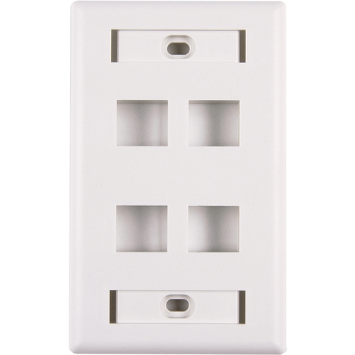 Single Gang 4 Port Faceplate With ID Windows, ABS 94V-0, White, 1/pkg