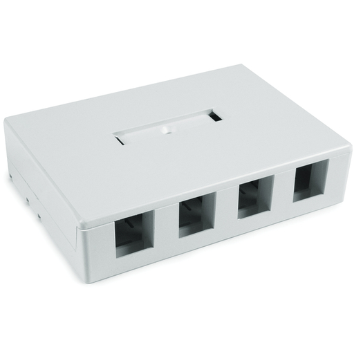 Surface Mount Box, Plenum Rated, 4-Port, 4.52" x 1.10" x 3.27", PVC, White, 1/pkg