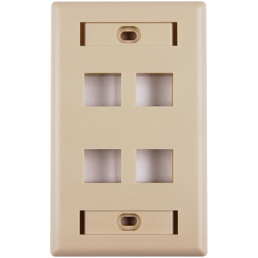 Single Gang 4 Port Faceplate With ID Windows, ABS 94V-0, Ivory, 1/pkg