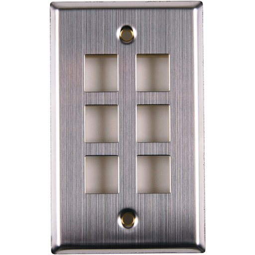 Flush Mount Faceplate 6 Port, Stainless Steel,1/pkg