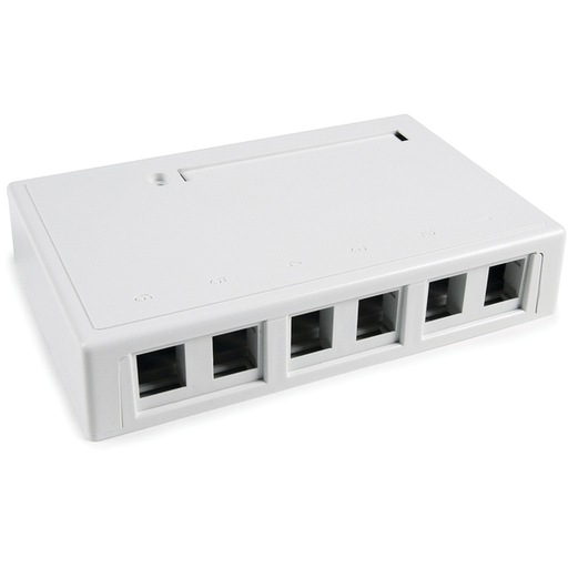 Surface Mount Box, 6-Port, 6.69" x 1.36" x 4.33", PVC, White, 1/pkg