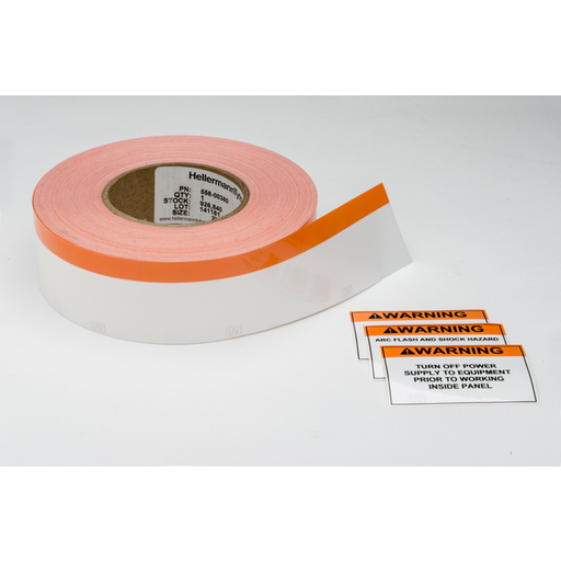 Adhesive Labels, Banded Color Continuous Roll, 4.0" x 250', PET, Orange/White, 250 ft/roll