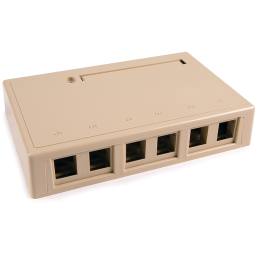 Surface Mount Box, 6-Port, 6.69" x 1.36" x 4.33", PVC, Ivory, 1/pkg