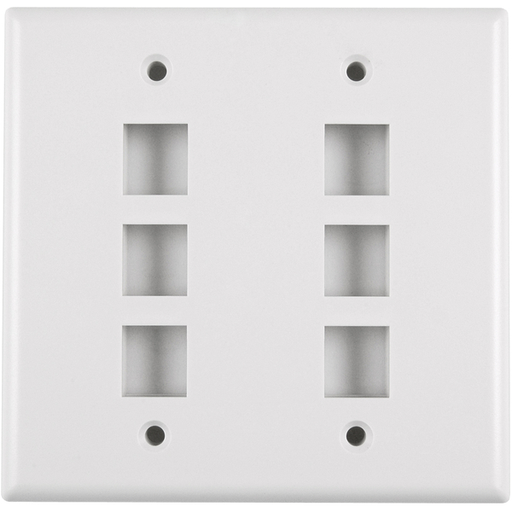 Dual Gang 6 Port Flush Mount Faceplate, ABS 94V-0, White, 1/pkg