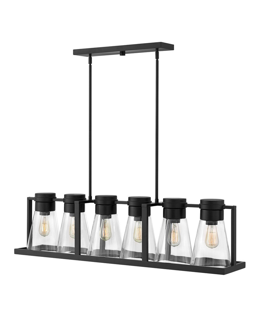 Product image for Refinery 6 Light Linear Chandelier - Black w/ Clear Glass