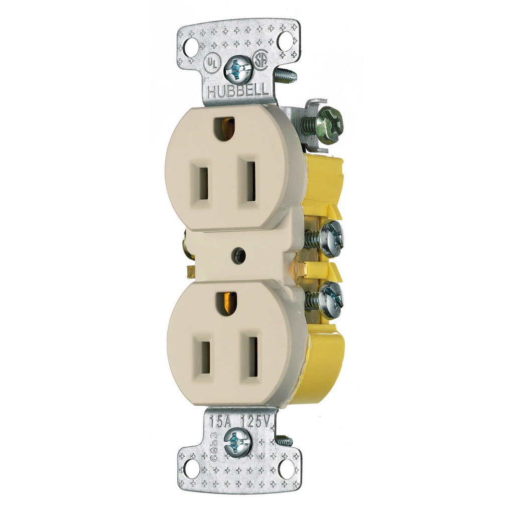 Hubbell Wiring Devices RR15AL 15 Amp 125 Volt 2-Pole 3-Wire NEMA 5-15R Almond Duplex Receptacle Hubbell Wiring Devices RR15AL 15 Amp 125 Volt 2-Pole 3-Wire NEMA 5-15R Almond Duplex Receptacle