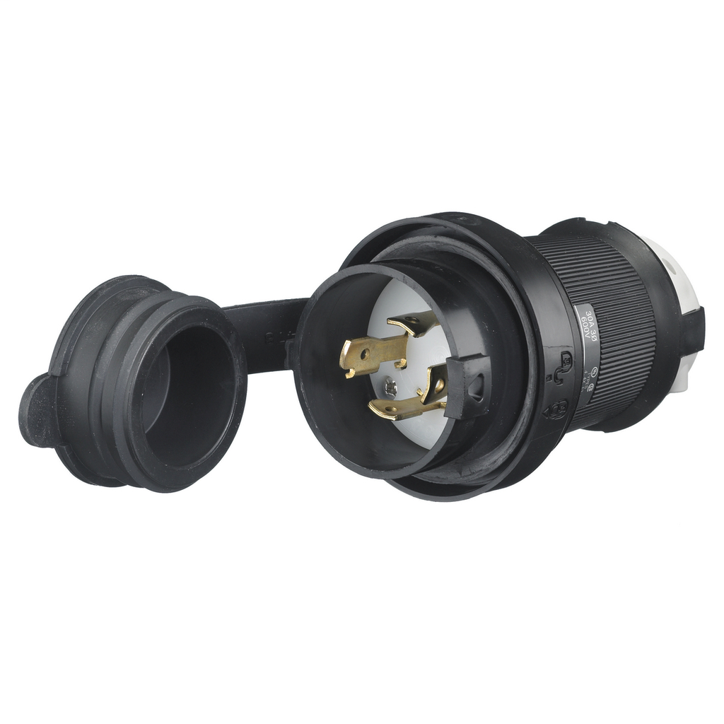HUBBELL HBL2741SW 30AMP 3PHASE 600V 3P4W NEMAL17-30 TWIST LOCK PLUG W/ SAFETY SHROUD HUBBELL HBL2741SW 30AMP 3PHASE 600V 3P4W NEMAL17-30 TWIST LOCK PLUG W/ SAFETY SHROUD