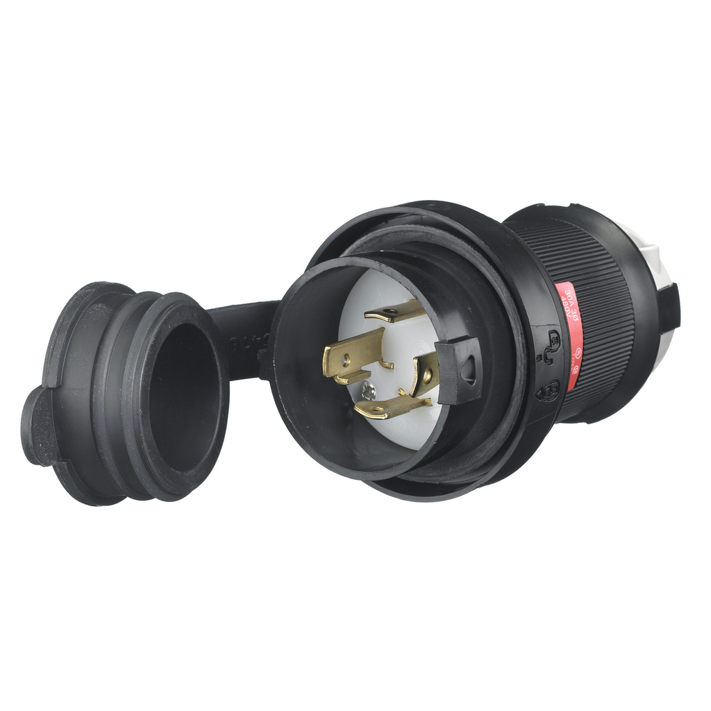 Hubbell Wiring Devices HBL2731SW 30 Amp 480 Volt 3-Pole 4-Wire NEMA L16-30P Black and White Watertight Locking Plug Hubbell Wiring Devices HBL2731SW 30 Amp 480 Volt 3-Pole 4-Wire NEMA L16-30P Black and White Watertight Locking Plug