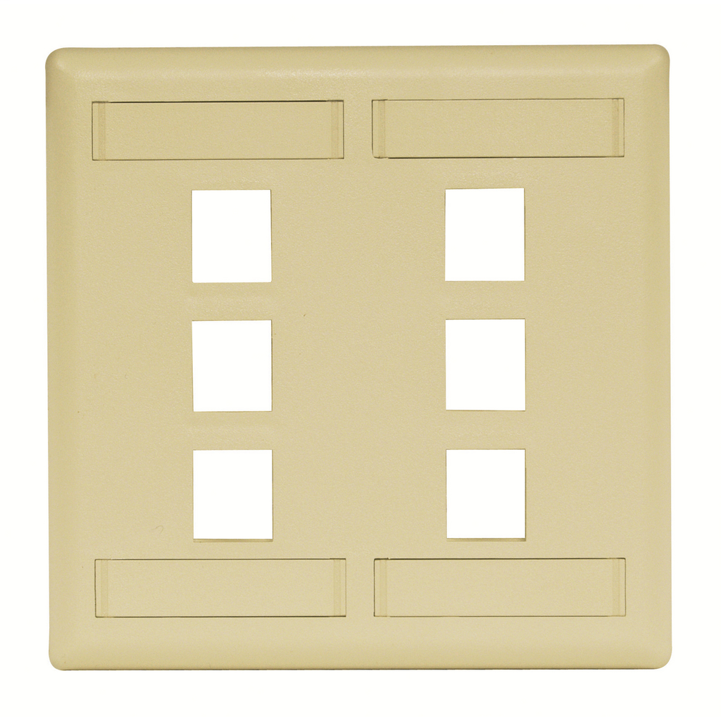 Phone/Data/Multimedia Face Plate, Face Plate, Rear-Loading, 6-Port, Double-Gang, Electric Ivory