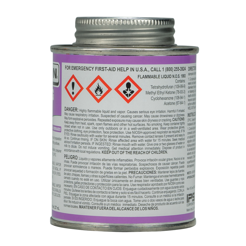 Weld-On 14027 Low VOC Non-Bodied Fast-Acting Plumbing Primer, 1/2 pt Can with Applicator Cap, Purple