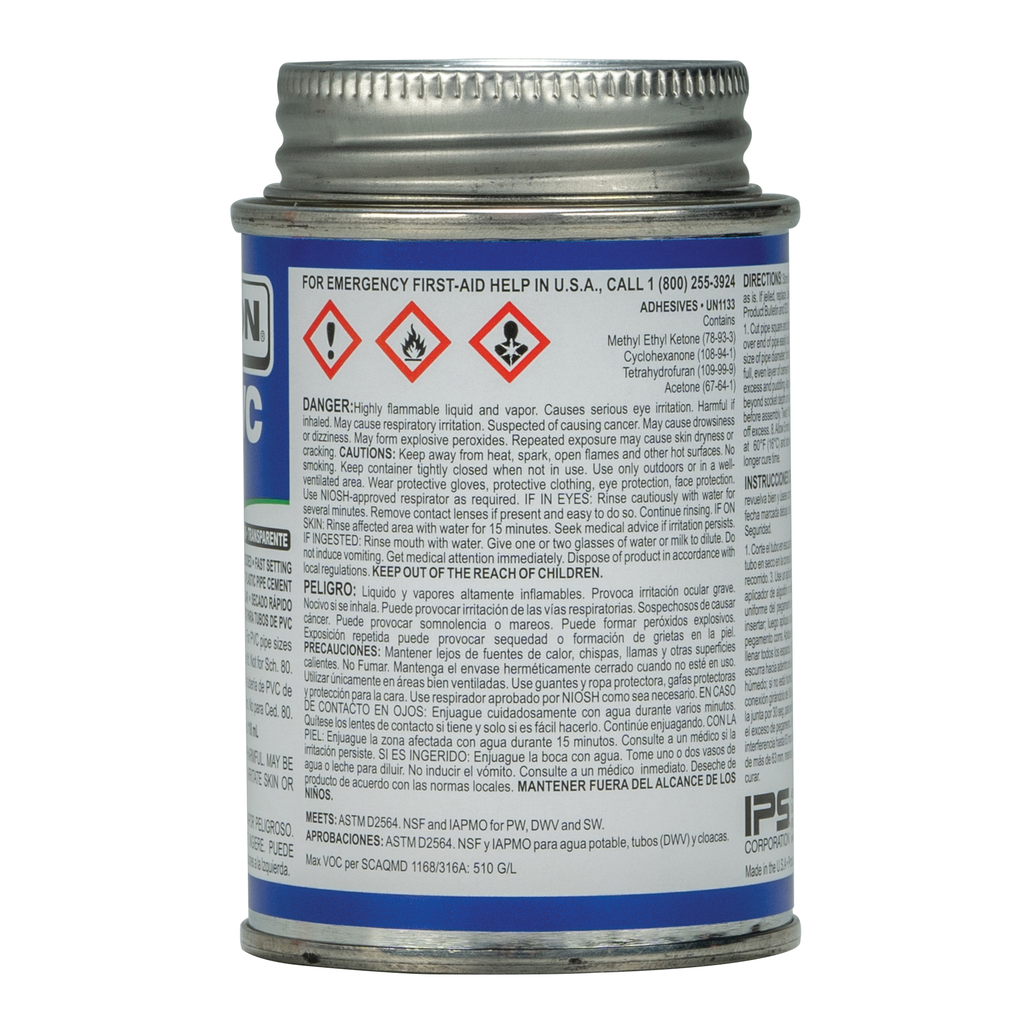 Weld-On 780™ 14004 Low VOC Regular-Bodied Fast-Setting PVC Solvent Cement, 1/4 pt Can with Applicator Cap, Clear