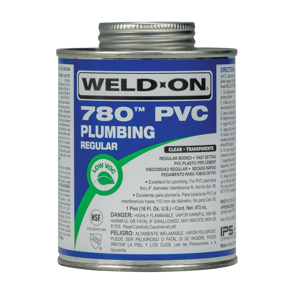 Weld-On 780™ 14002 Low VOC Regular-Bodied Fast-Setting PVC Solvent Cement, 1 pt Can with Applicator Cap, Clear