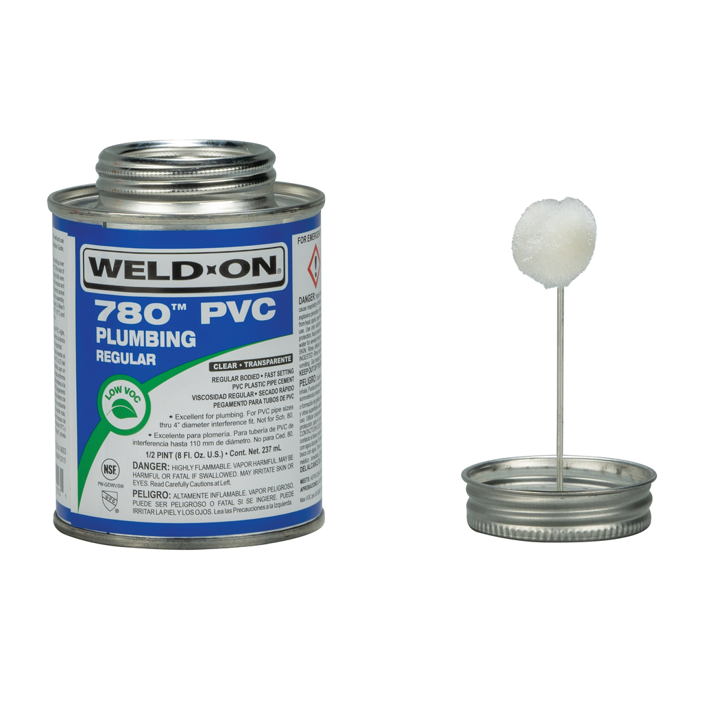 Weld-On 780™ 14003 Low VOC Regular-Bodied Fast-Setting PVC Solvent Cement, 1/2 pt Can with Applicator Cap, Clear