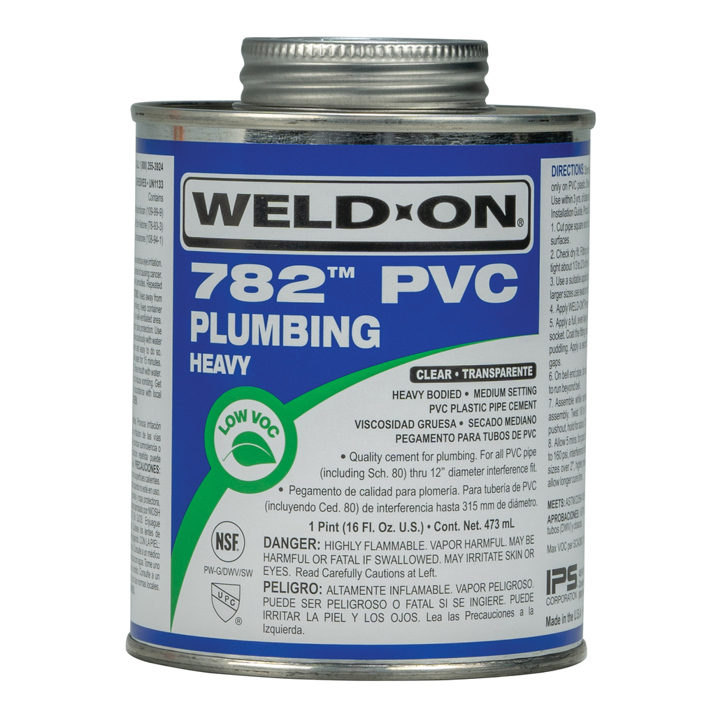 Weld-On 782™ 14017 Low VOC Heavy-Bodied Medium-Setting PVC Solvent Cement, 1 pt Can with Applicator Cap, Clear