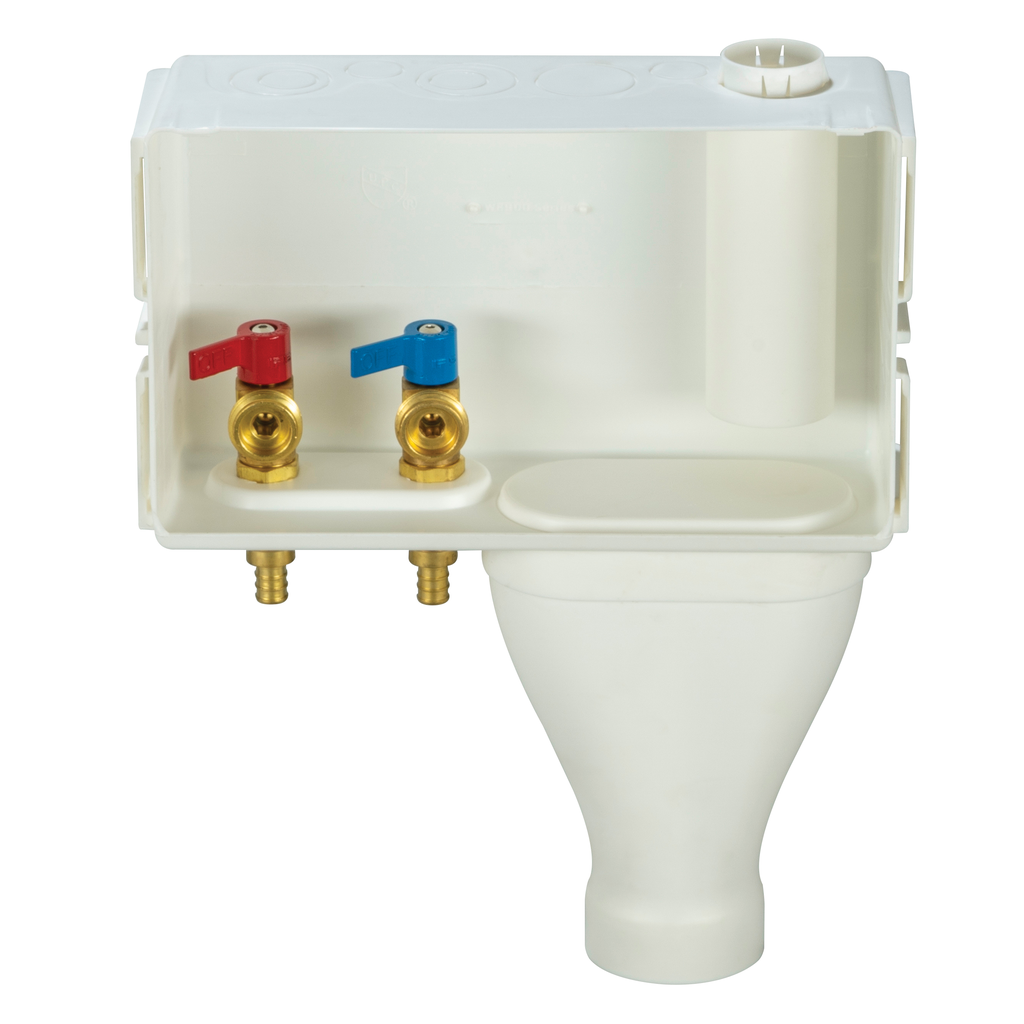 Water-Tite 87361 White Plastic Contractor Pack Right Drain Wide Mouth Outlet Box with Quarter-Turn Brass Valve, 1/2 Inch F1807 PEX