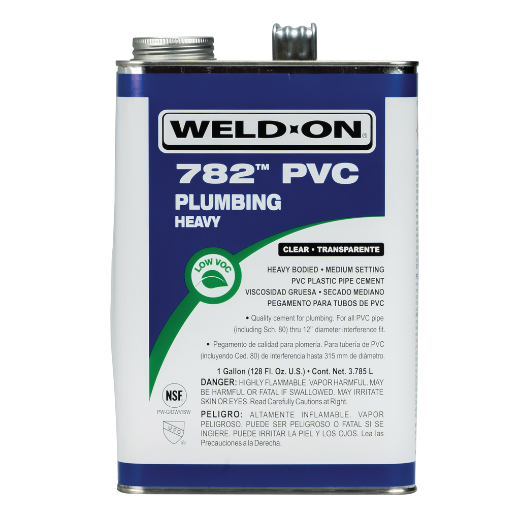 Weld-On 782™ 14015 Heavy-Bodied Medium-Setting Low VOC PVC Solvent Cement, 1 gal Can with Screw-on Cap, Clear