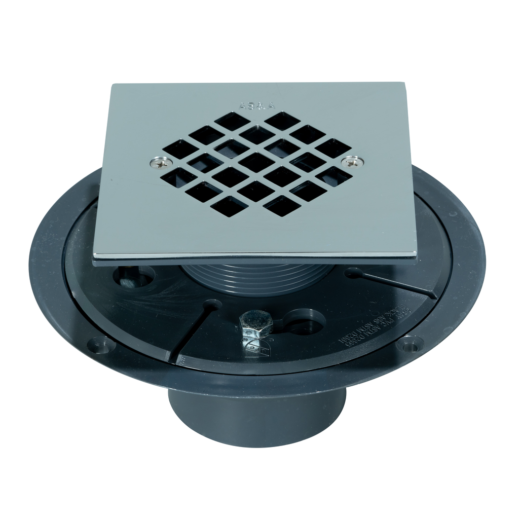 AB&A 63611 PVC Square Tile Shower Drain, 2 or 3 Inch Solvent Weld, Polished Chrome