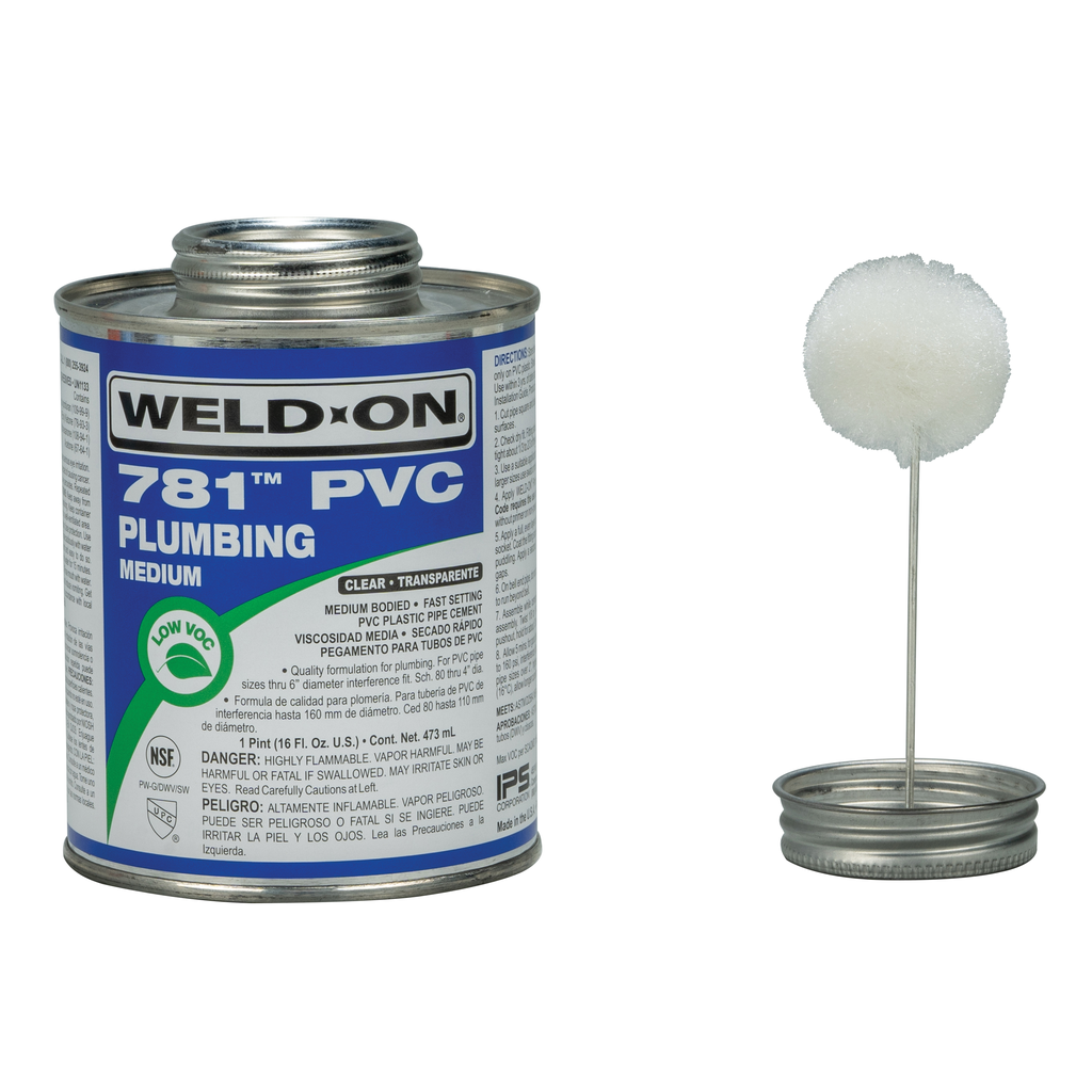 Weld-On 781™ 14007 Low VOC Medium-Bodied Fast-Setting PVC Solvent Cement, 1 pt Can with Applicator Cap, Clear